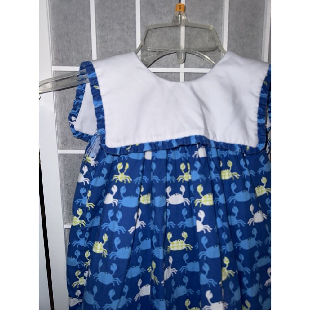 LE' ZA ME Girls 4t Blue Sailor Collar Dress Crabs Bishop Style Sleeveless - Picture 2 of 3
